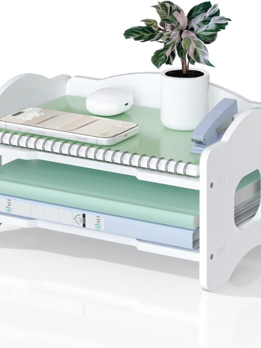 Desk File Organizer, 2 Tier Stackable Desktop Paper Letter Tray Organizer with H